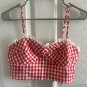 Red and white checkered Cider crop top